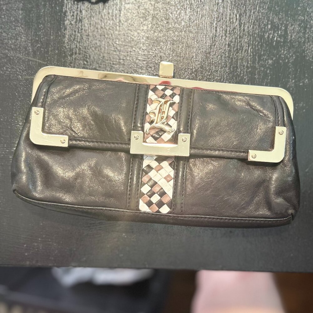 L.A.M.B. Clutch Wallet with Braid Basket Weave Detail and Gold Clasp